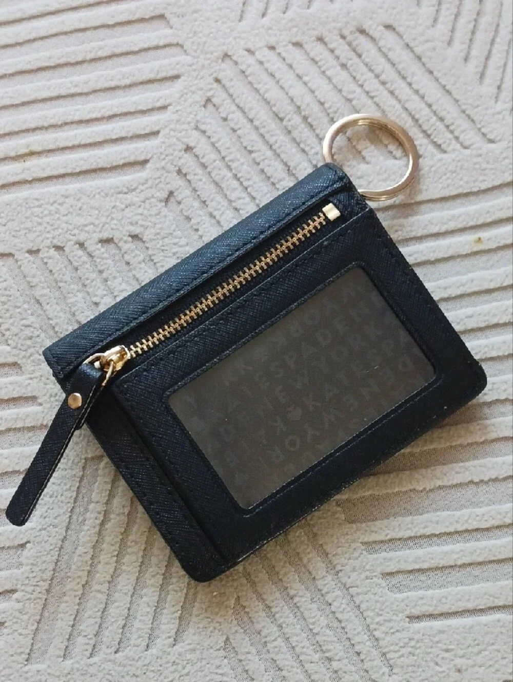 kate spade Black Saffiano Leather Key & Card Holder with Gold Hardware